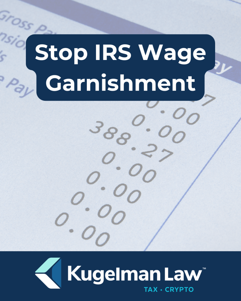 A worried worker looking at a paycheck stub showing IRS wage garnishment deductions in San Bernardino.